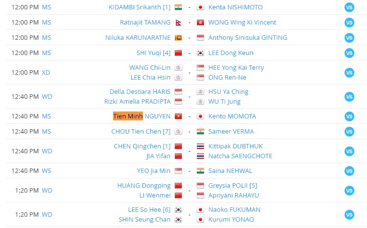 Lịch thi đấu cầu lông vô địch châu Á 2018: Tiến Minh vs Kento Momota